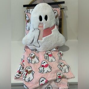 Hey Boo Pink Ghost Stanley tumbler blanket and pillow bundle